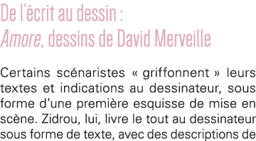 De l écrit au dessin : Amore, dessins de David Merveille Certains scénaristes   griffonnent   leurs textes et indicat   